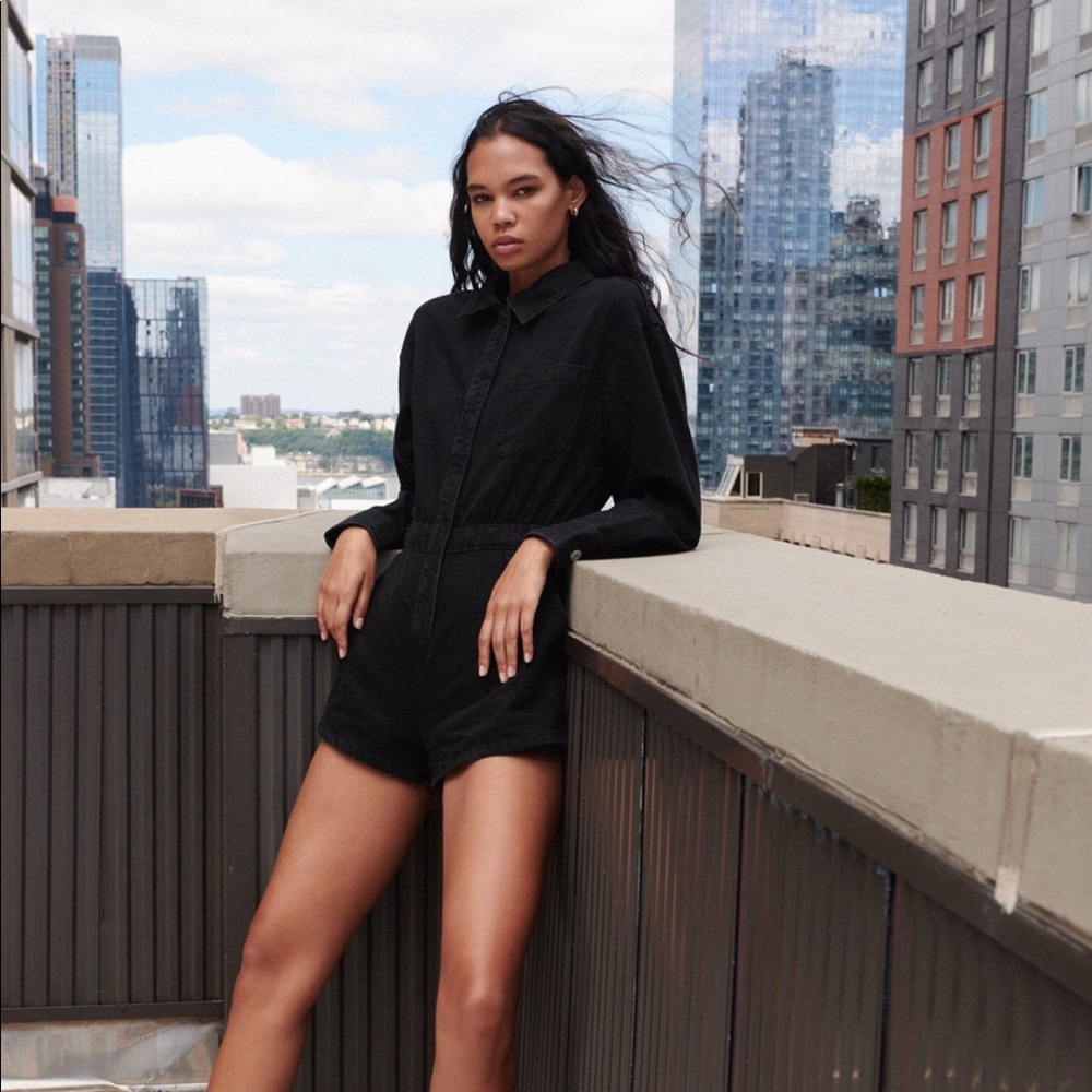 Zara black denim romper jumpsuit